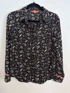 ModCloth Music Note Blouse S Black Piano Print Retro Indie Academia Top Teacher